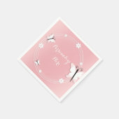 ピンクと白の蝶と花のカスタム スタンダードカクテルナプキン (角)