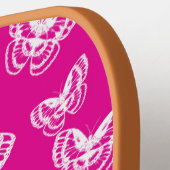 ピンクと白の蝶のパターン ピックルボールラケット (左詳細)
