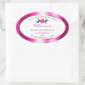 ピンクと白の製品ラベルフローラバラグリッター 楕円形シール (バッグ)