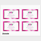 ピンクと白の製品ラベルフローラバラグリッター 長方形シール (シート)