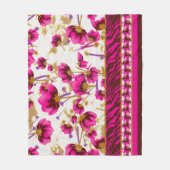 ピンクと白の複雑な花のパターン、アート フリースブランケット (正面)