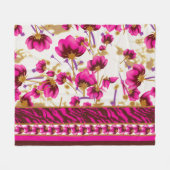 ピンクと白の複雑な花のパターン、アート フリースブランケット (正面(横))