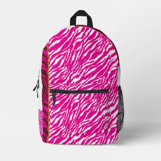 ピンクと白の複雑な花のパターン、アート プリントバックパック (正面)