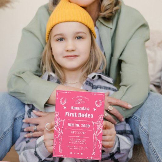 ピンクと白の西テーマの女の子の誕生日パーティー セーブザデート