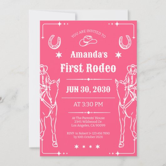 ピンクと白の西テーマの女の子の誕生日パーティー セーブザデート (正面)