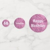 ピンクと白の誕生日グリッター紙吹雪 コンフェッティ (裏面)