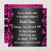 ピンクと白の誕生日パーティーの招待 招待状 (正面/裏面)