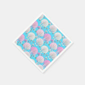 ピンクと白の貝殻のターコイズ スタンダードカクテルナプキン (角)
