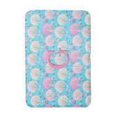 ピンクと白の貝殻のターコイズ バスマット (正面縦)