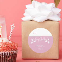 ピンクと白の贈り物ラベルメリークリスマス ラウンドシール