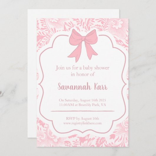 ピンクと白の赤ちゃんシャワーの招待状 シーズンカード (正面/裏面)