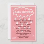 ピンクと白の赤ちゃんシャワー雲と散水 招待状 (正面)