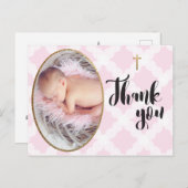 ピンクと白の赤ちゃんバプテスマありがとう ポストカード (正面/裏面)