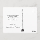 ピンクと白の赤ちゃんバプテスマありがとう ポストカード (裏面)