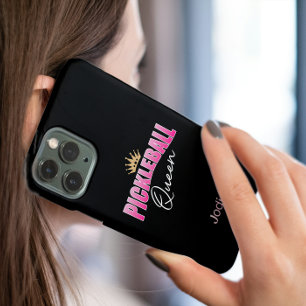 ピンクと白の金ゴールドクラウンピックボールの女王 iPhone 16ケース