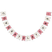 ピンクと白の金ゴールドグリッタードットおめでとう バンティングフラッグ (全)