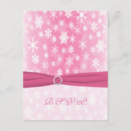 ピンクと白の雪の結晶 返信カード 印刷されたリボン