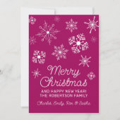 ピンクと白の雪片クリスマスホリデーカード 招待状 (正面)