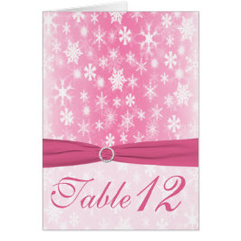 ピンクと白の雪片テーブル番号カード