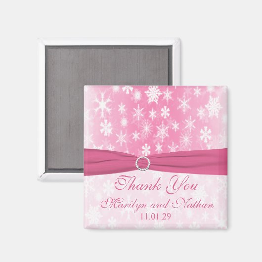 ピンクと白の雪片結婚式の引き出物磁石 マグネット (正面/裏面)