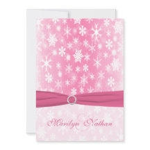 ピンクと白の雪片結婚式招待状