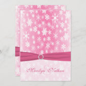 ピンクと白の雪片結婚式招待状 招待状 (正面/裏面)