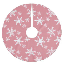 ピンクと白の雪片 ブラッシュドポリエステルツリースカート