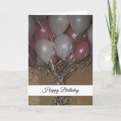 ピンクと白の風船の誕生日 カード (正面)