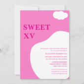 ピンクと白の鮮やかなカラフルでユニークなキンセアニエラ 招待状 (正面)