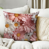 ピンクと白の3Dデイジー花装飾用クッション クッション
