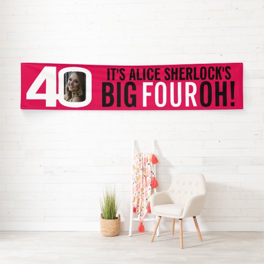 ピンクと白の40歳の誕生日バナー 横断幕 (インサイチュ)