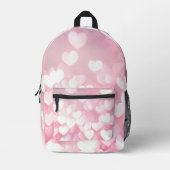 ピンクと白の《写真》ぼけ味ハート プリントバックパック (正面)