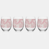 ピンクと白のSのパターンを表示する織物 ステムなしワイングラス (正面)