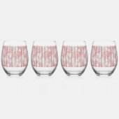 ピンクと白のSのパターンを表示する織物 ステムなしワイングラス (裏面)