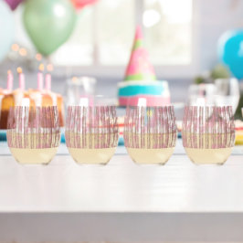 ピンクと白のSのパターンを表示する織物 ステムなしワイングラス