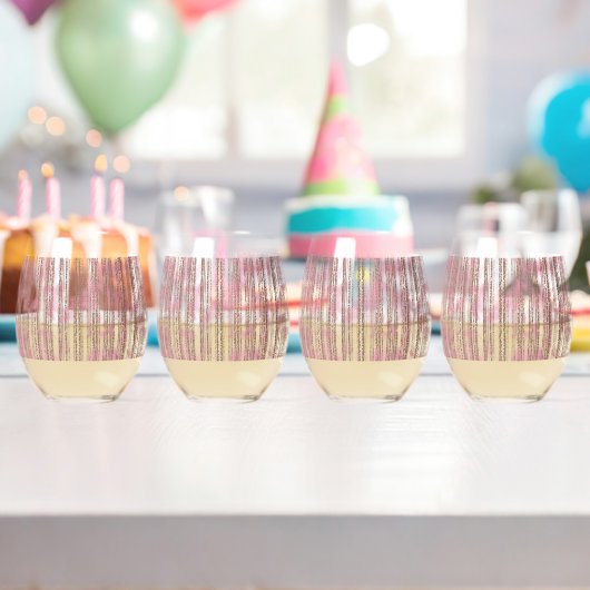 ピンクと白のSのパターンを表示する織物 ステムなしワイングラス (インサイチュ (バースデー))