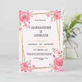 ピンクと白エレガントな結婚式招待状 招待状 (スタンド正面)