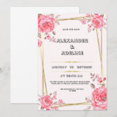 ピンクと白エレガントな結婚式招待状 招待状 (正面/裏面)