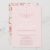 ピンクと白シャンデリアフローラバラベビーシャワー 招待状 (正面/裏面)