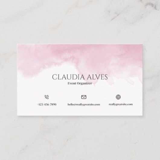 ピンクと白シンプルの水色 名刺 (裏面)