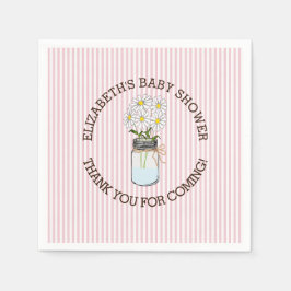 ピンクと白ストライプのとメイスンジャーの赤ちゃんシャワー スタンダードカクテルナプキン