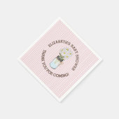 ピンクと白ストライプのとメイスンジャーの赤ちゃんシャワー スタンダードカクテルナプキン (角)