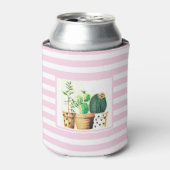 ピンクと白ストライプのサボテンの泡 缶クーラー (缶正面)