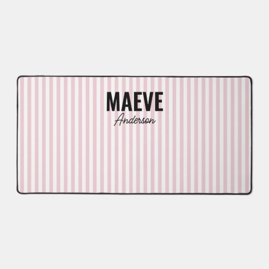 ピンクと白ストライプのパーソナライズされたモダンエレガント デスクマット (正面)