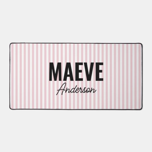 ピンクと白ストライプのパーソナライズされたモダンエレガント デスクマット (正面)