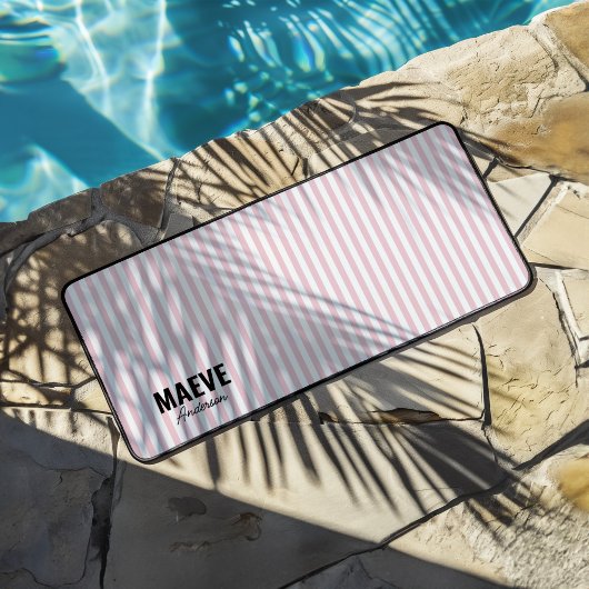 ピンクと白ストライプのパーソナライズされたモダンエレガント デスクマット