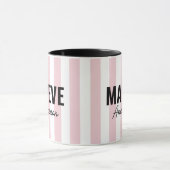 ピンクと白ストライプのパーソナライズされたモダンエレガント マグカップ (中央)
