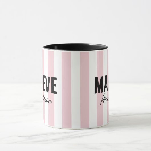 ピンクと白ストライプのパーソナライズされたモダンエレガント マグカップ (中央)