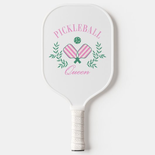 ピンクと白ストライプの | Pickleball Queen ピックルボールラケット (正面)