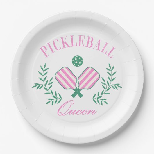 ピンクと白ストライプの | Pickleball Queen ペーパープレート (正面)